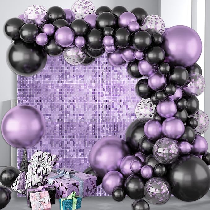 48 PCS Light Purple Shimmer Wall Backdrop, Square Sequin Photo Backdrops Panel, Glitter Wall Background for Birthdays, Weddings, Halloween, Engagements, Disco Bachelorette Party Decoration (6FTx8FT)