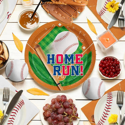 Baseball Party Supplies Kit for 24 - Complete with Dinner & Dessert Plates, Napkins, Cups, Banner & Tablecloth Baseball Birthday & Gameday Celebrations，Baseball Party Decorations & Favors