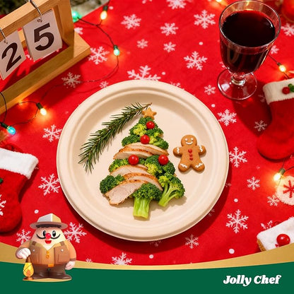 JOLLY CHEF Compostable Heavy Duty Plates 9 Inch [300 Pack] Eco-Friendly Disposable Natural Paper Plates Bagasse Biodegradable Bulk for Party Dinner Sugarcane Fibers Lunch Christmas (Brown)