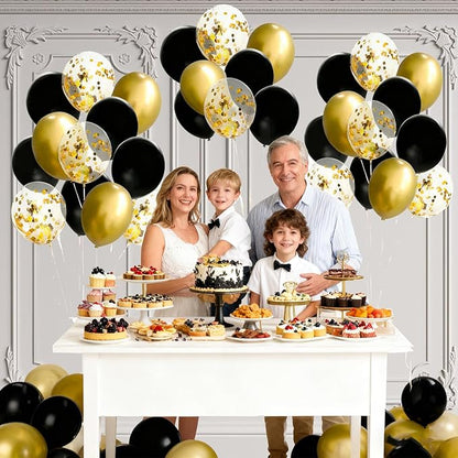 JOJO FLY 50 Pcs 12 Inches Black and Gold Balloons, Gold Confetti Balloons, Retirement, Birthday Party Decorations, New Years Eve Decorations, Graduation Party Supplies