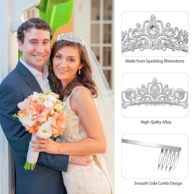LUXURRI Tiaras for Women Princess Crowns for Woman Crystal Silver Headband for Women Rhinestone Hair Accessories Halloween Tiara for Girls Birthday Tiara Silver Crown for Costume Prom