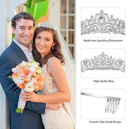 LUXURRI Tiaras for Women Princess Crowns for Woman Crystal Silver Headband for Women Rhinestone Hair Accessories Halloween Tiara for Girls Birthday Tiara Silver Crown for Costume Prom