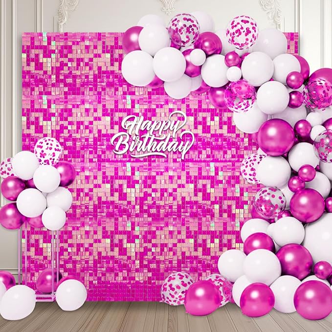 48 PCS Colorful Rose Shimmer Wall Backdrop, Square Sequin Photo Backdrops Panel, Glitter Wall Background for Birthdays, Weddings, Halloween, Engagements, Disco Bachelorette Party Decoration (6FTx8FT)