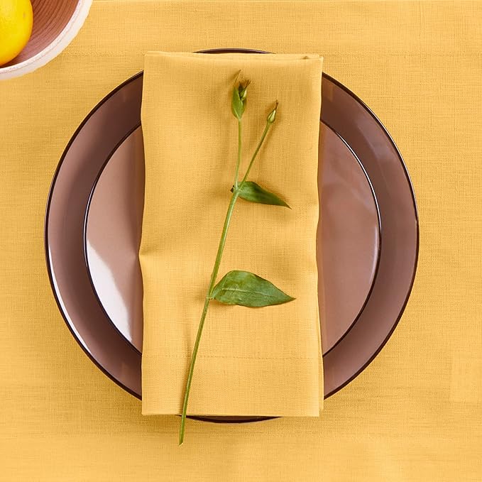 Solino Home Linen Napkins Set of 4-100% Pure Linen Mustard Yellow Dinner Napkins Cloth 20 x 20 Inch - Fete, Handcrafted and Machine Washable