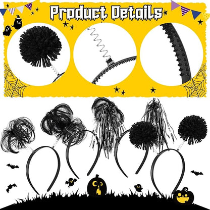 Censen 12 Pcs Christmas Pom Pom Headbands Spirit Party Headwear Tinsel Ponytails Head Bopper for Birthday Holiday
