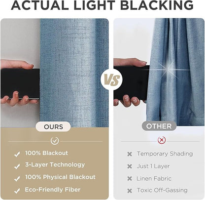 Joydeco Blackout Curtains 84 Inches Long 2 Panels Burg, Room Darkening Curtains for Bedroom, 100% Black Out Textured Thermal Drapes Privacy Protection 2 Panels Set(W52 x L84 Inch, Sky Blue)