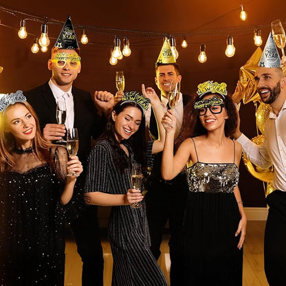 48PCS New Years Eve Party Supplies 2026 for 24 Guests, Happy New Years Decorations Party Favors Includes Top Hats, Tiaras, Glasses Accessories for Adults Kids Nye Decorations 2026