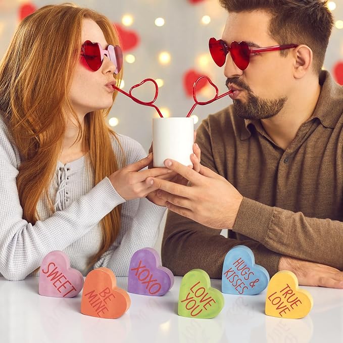 Smile Valentine's Day Colorful Heart - Shaped Wooden Block Decor, Be Mine XOXO Sweet, Valentine Indoor Decoration