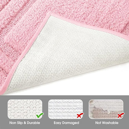 HOMEIDEAS Bathroom Rugs Sets 3 Piece, Super Soft and Absorbent Non Slip Microfiber Toilet Bath Mat with U-Shaped (Light Pink)