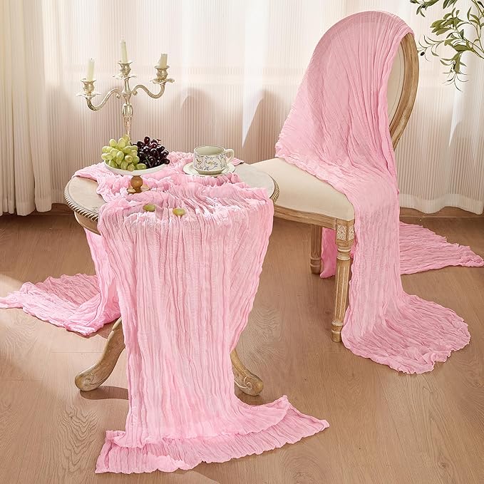 6 Pack Cheesecloth Table Runner 120 Inch Boho Rustic Gauze 10 FT Light Pink Cheese Cloths Table Runners Decorations for Spring Summer Birthday Party Baby Shower Wedding Holiday Home Decor