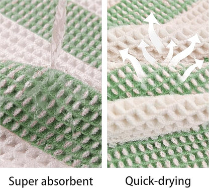 Waffle Bath Mat Non Slip, Boho Bathroom Rug, Super Absorbent Quick Dry Bathroom Mat, Soft Farmhouse Bath Rug with Tassels, Small Washable Shower Mats for Floor 16"x24", White and Green