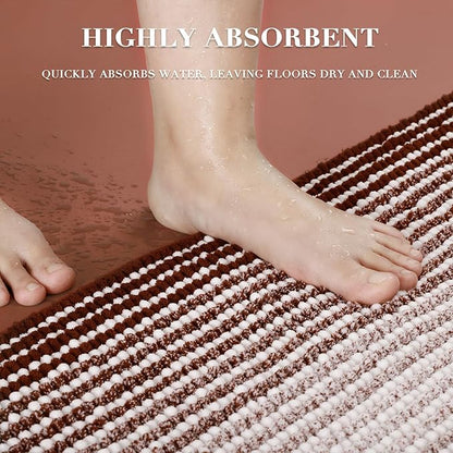 Bathroom Rugs and Mats Sets, 2 Piece Thick Absorbent Chenille Bath Mat Rug Set Non Slip, Soft Shaggy Bath Room Floor Mats for Bathroom, Machine Washable (Burgundy Red, 20" x 32" Plus 16" x 24")