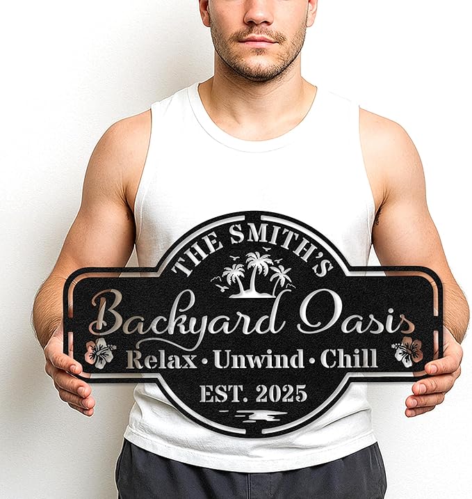 Custom BBQ Metal Wall Sign, Personalized Grill Name Cut Sign for Backyard Patio, Rustic Outdoor Barbecue Decor Gift