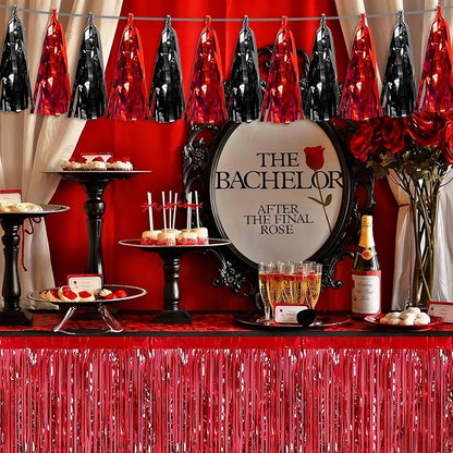 3P Black red Tassel Banner Garland Metallic Foil Fringe Banner Tinsel Tassels Streamer Banner Backdrop for Parade Floats, 2025 Graduation Decorations, Father's Day Party Decoration