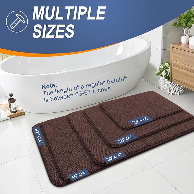 OLANLY Thick Memory Foam Bath Mat Rug 45x27, Extra Soft Absorbent Bathroom Rug, Quick Dry Bath Mats, Non-Slip, Machine Washable Carpet for Bathroom, Tub and Shower, Home Decor Accessories, Brown