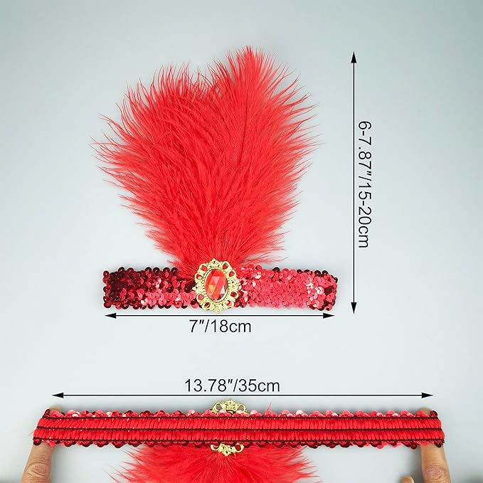 Feather Headpiece Sequins Headbands 1920s Flapper Showgirl Headpieces for Women Girls Carnival Party Accessories