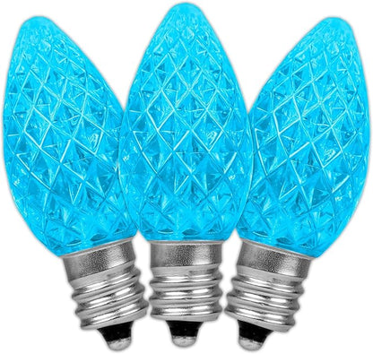Novelty Lights 25pk Teal C7 LED Faceted Christmas Light Replacement Bulbs, Ultra Bright Dimmable Replacement Lamps for Indoor/Outdoor Light Strings