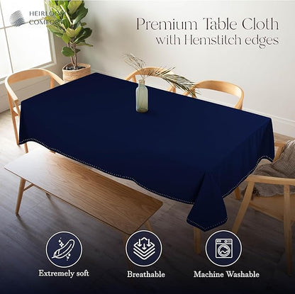 Indigo Blue 100% Cotton Tablecloth, Table Cover 52x70 Inch, Fits 4-6 Seats, Soft, Durable, Washable, Wrinkle Resistant, Rectangle Table Cloth for Dining, Birthdays, Summer Gatherings