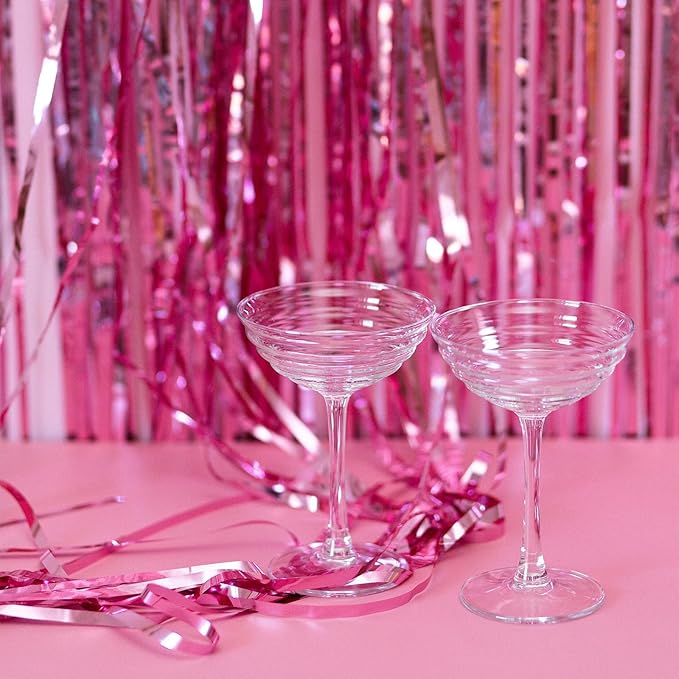 10 Pack Pink Backdrop Curtain 3.2ft x 8.2ft Metallic Tinsel Foil Fringe Curtains Photo Booth Background for Birthday Party Decoration Baby Shower Engagement Wedding Christmas Decoration (Pink)