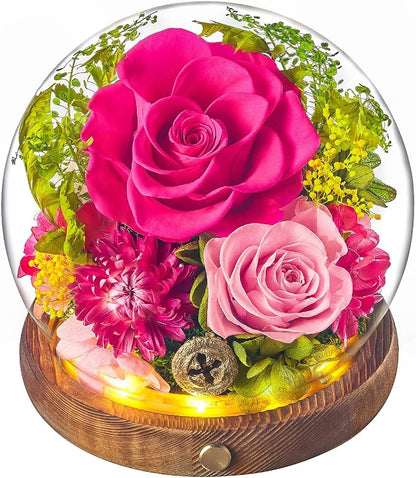 Forever Flowers for Delivery Prime, Preserved Rose in Glass Dome, Gifts for Women Birthday, Long-Lasting Flowers for Mom Wife Grandma Valentine's Day Mother's Day Christmas Anniversary, Hot Pink