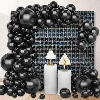 12PCS Black Shimmer Wall Backdrop, Laser Square Sequin Photo Backdrops Panel, Glitter Wall Background for Birthdays, Weddings, Christmas, Engagements, Disco Bachelorette Party Decoration (3FTx4FT)