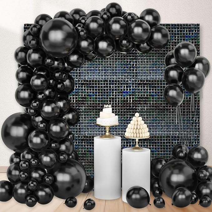 48 PCS Black Shimmer Wall Backdrop, Laser Square Sequin Photo Backdrops Panel, Glitter Wall Background for Birthdays, Weddings, Halloween, Engagements, Disco Bachelorette Party Decoration (6FTx8FT)