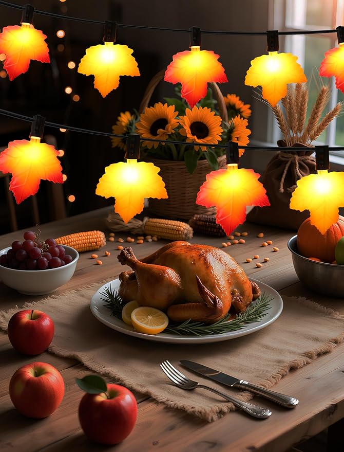 10.5 Feet Classic Fall Garland Lights,10 Warm-Glow LEDs for Rich, Amber Ambiance,UL Certified Plug-in String for Thanksgiving, Halloween & Mantle Decor