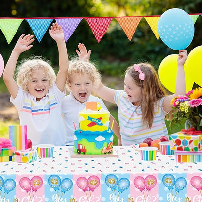2 Pack Gender Reveal Tablecloth Plastic 54 X 108Inch, Pink and Blue Table Cloth Disposable Rectangle Table Covers for Boy or Girl Baby Shower Party Decorations Supplies (Gender Reveal)