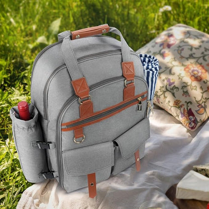 Picnic Backpack Bag for 4 Person with Cooler Compartment and Wine Holder,Fleece Blanket,Cutlery Set,for Camping,Beach,Day Travel,Hiking,BBQ and Family/Couples Gifts,Accessories,Supplies(Light Gray)
