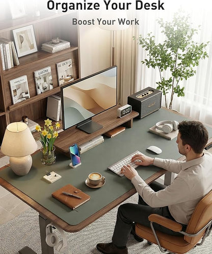 Aothia Faux Leather Desk Mat - Large Mouse Pad, Non-Slip PU Leather Blotter, Waterproof Writing Surface for Office and Home (Jungle Green, 40" x 24")