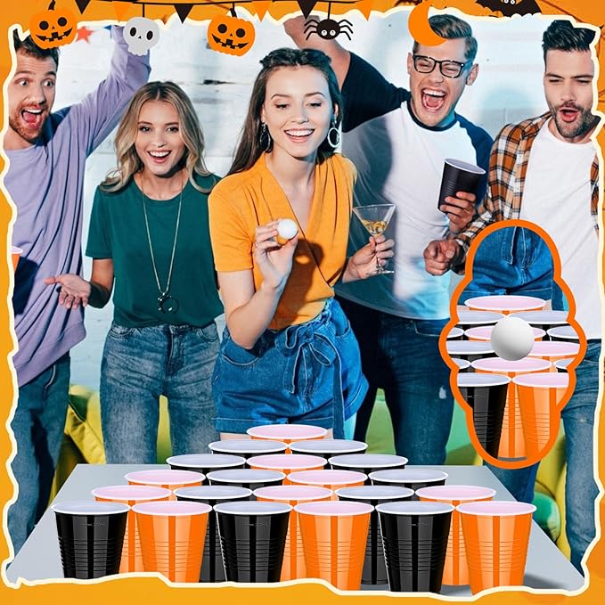 KesaPlan 100 PCS 12 OZ Halloween Fall Plastic Cups for Party, Disposable Black & Orange Cups, Graduation Drinking Cup Bulk for Snack Juice, Halloween Thanksgiving Wedding Birthday Theme Party