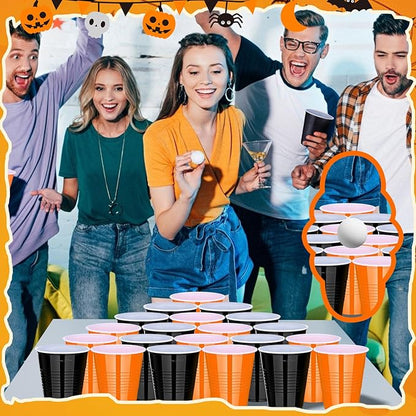 KesaPlan 100 PCS 12 OZ Halloween Fall Plastic Cups for Party, Disposable Black & Orange Cups, Graduation Drinking Cup Bulk for Snack Juice, Halloween Thanksgiving Wedding Birthday Theme Party