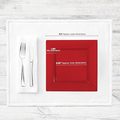 Smarty Had A Party 120 Red Square Plates for Salad 6.5" – Heavy-Duty Disposable Tableware for Weddings – Red Plastic Dessert Plates 120 Guests, High-End, Versatile Look