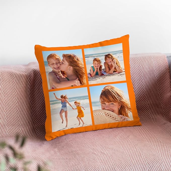 Be Burgundy Custom 4 Photo Pillow Cover 16x16 Inch – Personalized Collage Picture Pillow, Custom Throw Pillowcase, Optional Background Color, Gift for Family, Friends, Couples
