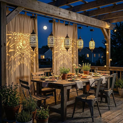 Moroccan Hanging Solar Lights Outdoor 1 Pack Garden Decor Sun and Moon Decorations Solar Lantern Waterproof for Patio Pathway Yard Backyard Garden Decorative (1)