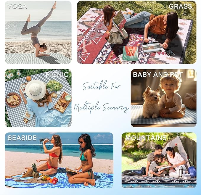 Genovega Waterproof Picnic Blanket Outdoor Camping Beach Mat Extra Large Foldable Car Essential Roadtrip Gadget Rv Accessories Glamping Tent Gear Must Haves Hiking Stuff Backpacking Necessities Gift