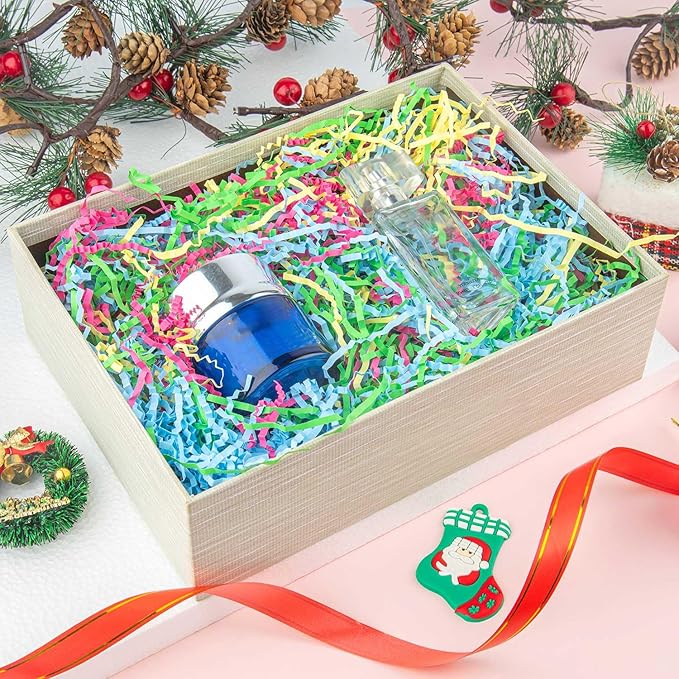 Caleihd 1/2 LB Crinkle Cut Paper Shredded Filler Paper for Gift Baskets Gift Box Confetti Shreds Decoration Stuffing for Birthday, Weddings, Anniversaries, Christmas Wrapping Mixed