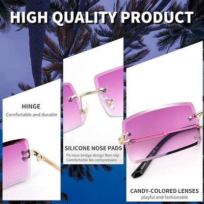 FEISEDY Vintage Rimless Sunglasses Rectangle Frameless Candy Color Glasses Women Men B2642