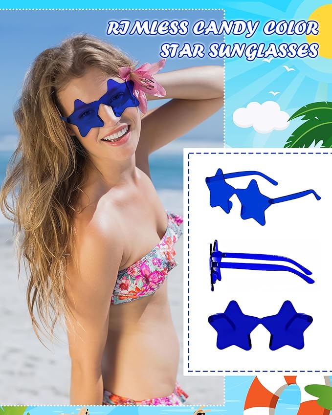 20 Pairs Rimless Star Sunglasses Bulk Transparent Candy Color Star Glasses for Women Men Party Favors