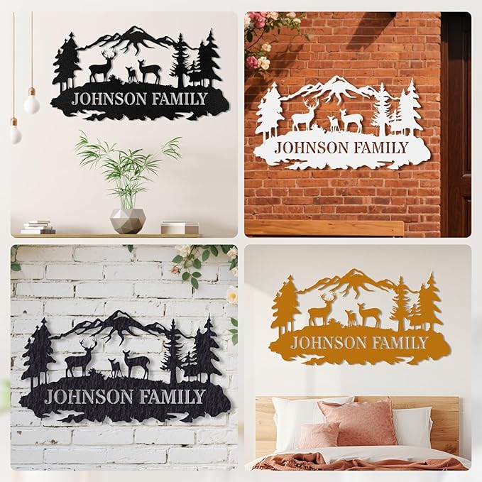 Custom Sign, Custom Metal Sign Customized Family Name Sign, Woodland Deer Metal Sign for Mother's Day Father's Day, Rustic Deer Hunter Gift Outdoor Decor Cabin Decor Home Decor Porch Wall Art Sign