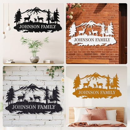 Custom Sign, Custom Metal Sign Customized Family Name Sign, Woodland Deer Metal Sign for Mother's Day Father's Day, Rustic Deer Hunter Gift Outdoor Decor Cabin Decor Home Decor Porch Wall Art Sign