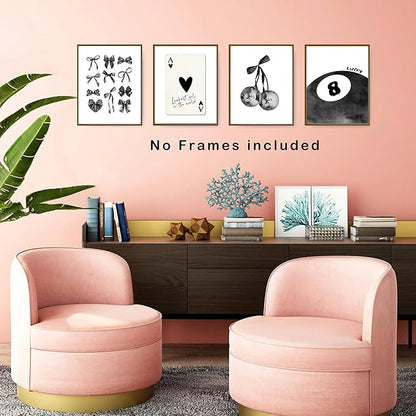 okaxscm Black Coquette Trendy Preppy Wall Art Prints Set of 4, Coquette Room Decor, Preppy Room Decor Aesthetic, Black Bow Disco 8 Ball Cherry Wall Decor Posters for Girls Bedroom Dorm, 8x10 Unframed