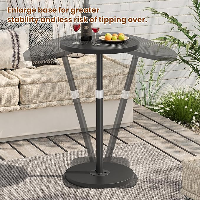 Round Side Table Set of 2, Adjustable-Height Small Drink Table, Pedestal Martini Stand, Weighted Base Cocktail Table Accent Nightstand for Living Room, Bedroom, Bathroom, Office, Black