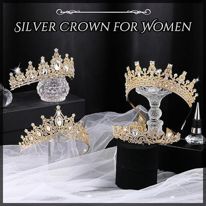 Kigeli 4 Pack Queen Crowns for Women Pageant Crown with Combs Princess Rhinestones Tiara Headband Prom Tiara for Quinceanera Birthday Cosplay Wedding(Gold)