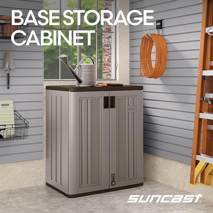 Suncast 36" Resin Base Garage Storage Cabinet, Platinum, Made in the USA