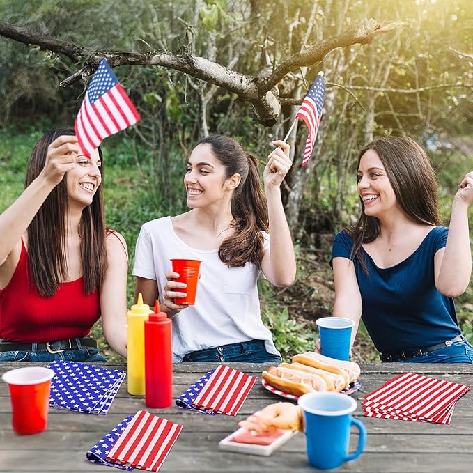 American USA Flag Patriotic Napkins-50PCS 4th of July Red White Blue Star Napkins Disposable Cocktail Party Paper Napkins for Memorial Day Election Day Independence Day Decorations