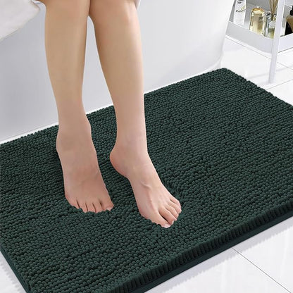 Smiry Luxury Chenille Bathroom Rugs 36x24, Extra Soft and Absorbent Shaggy Bath Mat, Machine Washable, Non-Slip Plush Carpet Runner for Tub, Shower, and Floor, Home Decor Accessories, Green