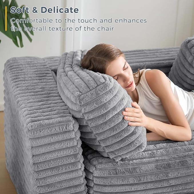 MAXYOYO Giant Bean Bag Chair for Adults, Upholstered Loveseat Floor Sofa with Pillows and Armrests, Large Bean Bag Sofa Plush Chair Bean Bag Couch for Bedroom Living Room, Grey