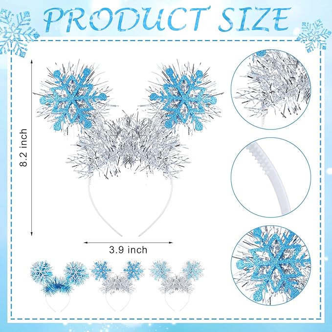 6 Pcs Winter Snowflake Party Favors Headband with Snowflake Boppers Headdresses White Blue Navy Blue Headdresses for Winter Themed Wonderland Party Supplies Holiday Supplies