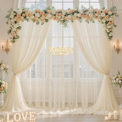 Champagne Sheer Backdrop Curtains for Parties Wedding Baby Shower Birthday Tulle Backdrop Drapes for Engagement Bridal Shower Christmas Photoshoot Background Decorations 10 ft X 10 ft, 2 Panels